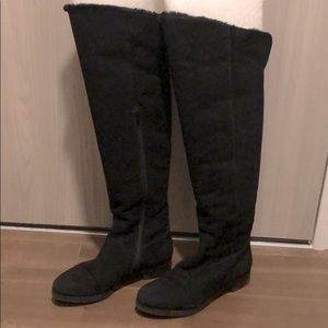 Luca Grossi real shearling black suede knee high OTK boots - super warm